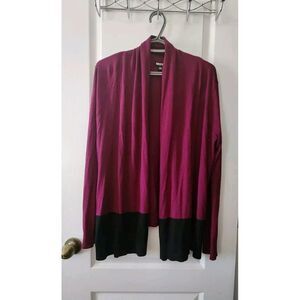 DKNY Women's Open Cardigan Sweater‎ Maroon Black Silk Cashmere Lightweight  M/L